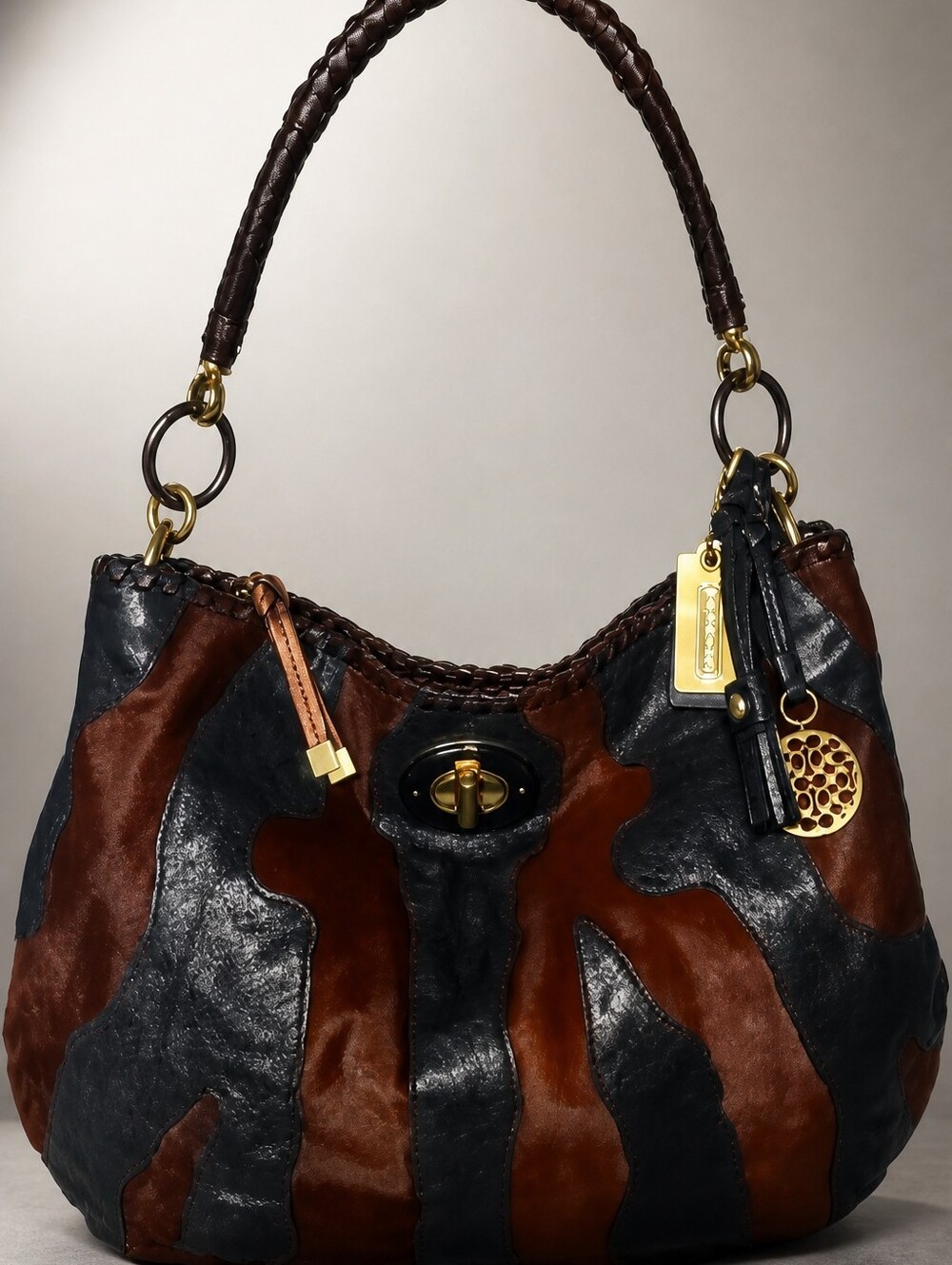 COACH HTF LTD ED COLLECTOR'S MADISON SABRINA HAIR CALF & LEATHER PATCHWORK HOBO